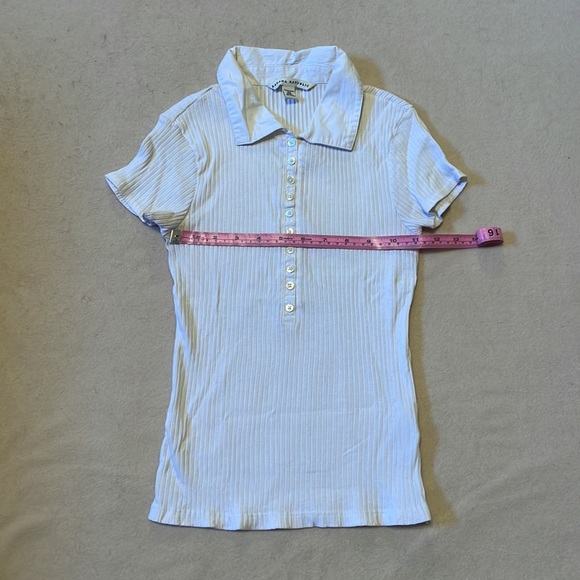 Ribbed White Short-Sleeve Banana Republic Polo Top Size XS - Picture 2 of 7